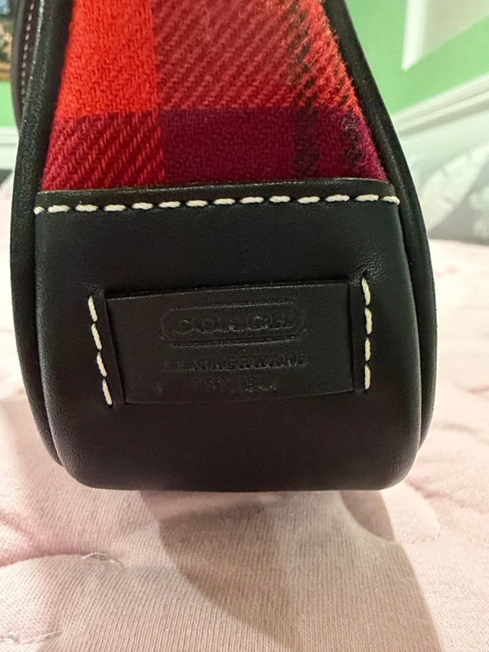 Coach Red Tartan Plaid Shoulder Bag with Black Trim